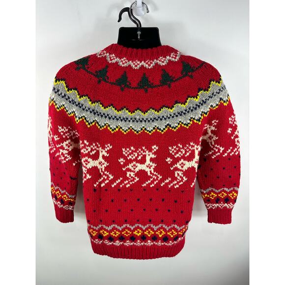 Vintage Alcott & Andrews Wool Knit Fair Isle Reindeer Sweater Chunky Size Small - Picture 2 of 8